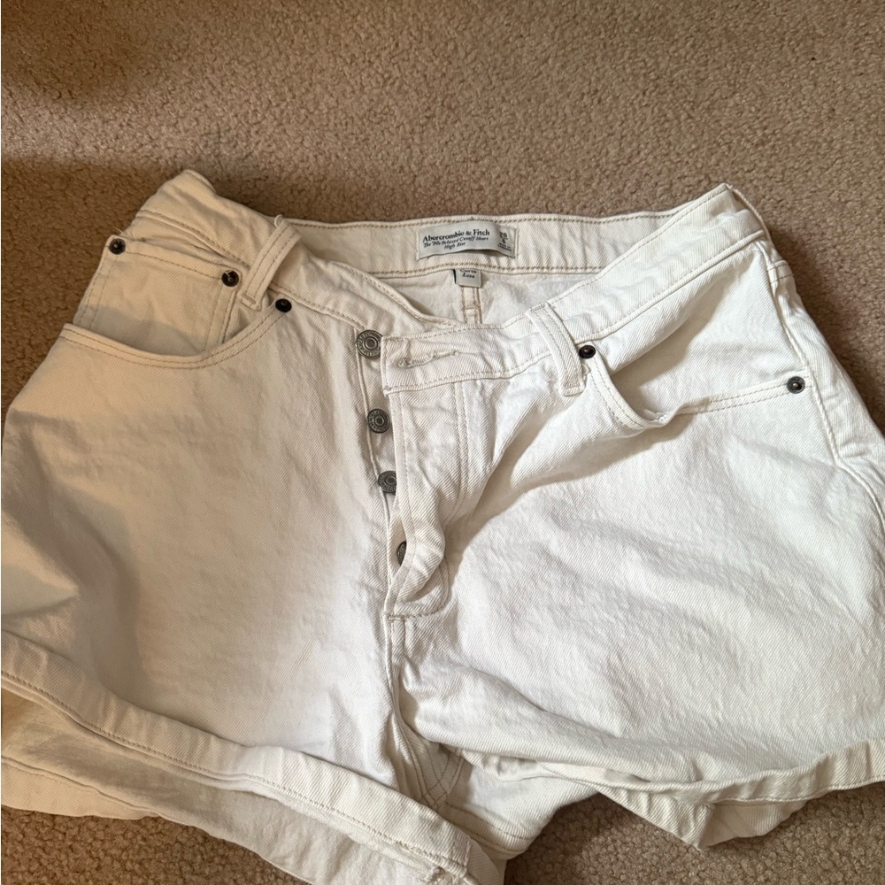 Abercrombie & Fitch White Jean Shorts High-Waisted Relaxed Fit